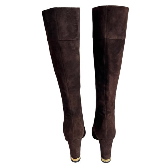 Bellofatto boots knee high brown suede zip up gold block heel size 6.5 - Picture 4 of 11